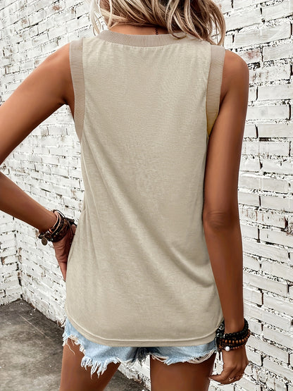 Solid Color V Neck Tank Top, Elegant Sleeveless Tank Top For Spring & Summer, Women's Clothing