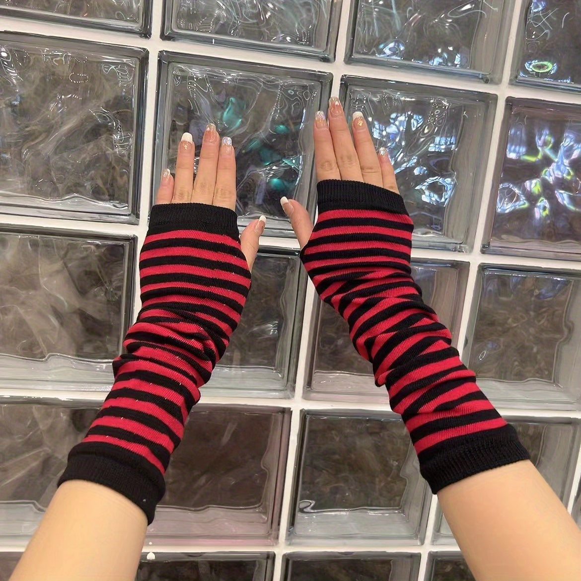 Knit Fingerless Long Gloves, Winter Warm Knitted Gloves For Women