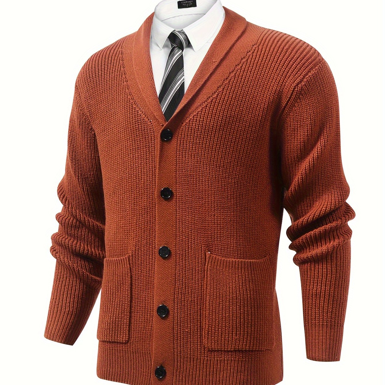 Mens Chic Solid V-Neck Long Sleeve Knit Cardigan - Soft, Cozy, and Versatile with Pockets for Autumn and Winter Daily Outerwear, Perfect for Casual and Formal Occasions