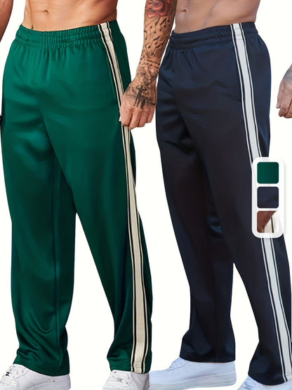 2-Pack Loose Fit Baggy Sweatpants - Soft Slight Stretch Polyester Fabric, Drawstring Waist, Side Pockets, Versatile Chic Style for Mens Sports and Daily Wear - Hand Wash or Professional Dry Clean, Knit Fabric, Solid Color Pattern