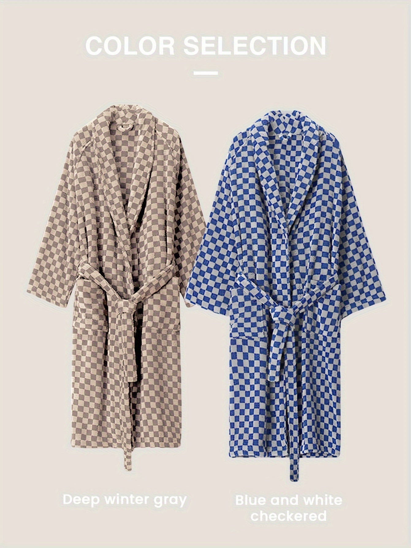 Ultra-Cozy Men's Fleece Robe - Comfy Checkerboard Pattern Shawl Collar Kimono Night-Robe with Pockets for Relaxation - Soft, Plush, and Warm Home Pajamas for Men