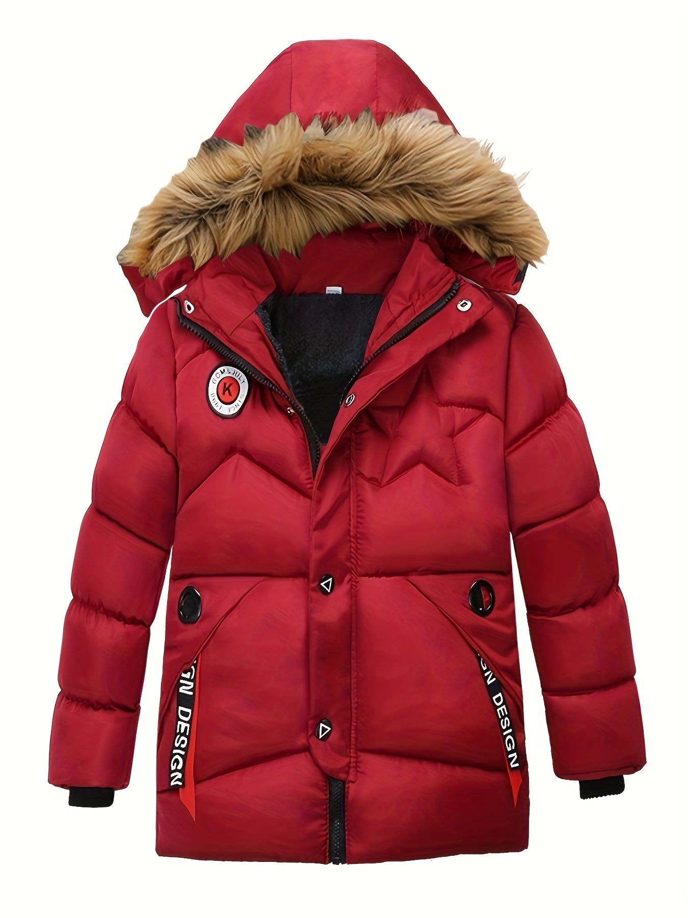 Stylish Boy's Fleece Lined Down Jacket - Warm, Water-Resistant, and Lightweight Zip-Up Hooded Coat with Adjustable Cuffs and Hem - Perfect for Winter Outdoor Activities and as a Thoughtful Gift