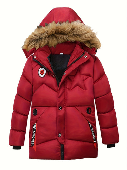 Stylish Boy's Fleece Lined Down Jacket - Warm, Water-Resistant, and Lightweight Zip-Up Hooded Coat with Adjustable Cuffs and Hem - Perfect for Winter Outdoor Activities and as a Thoughtful Gift