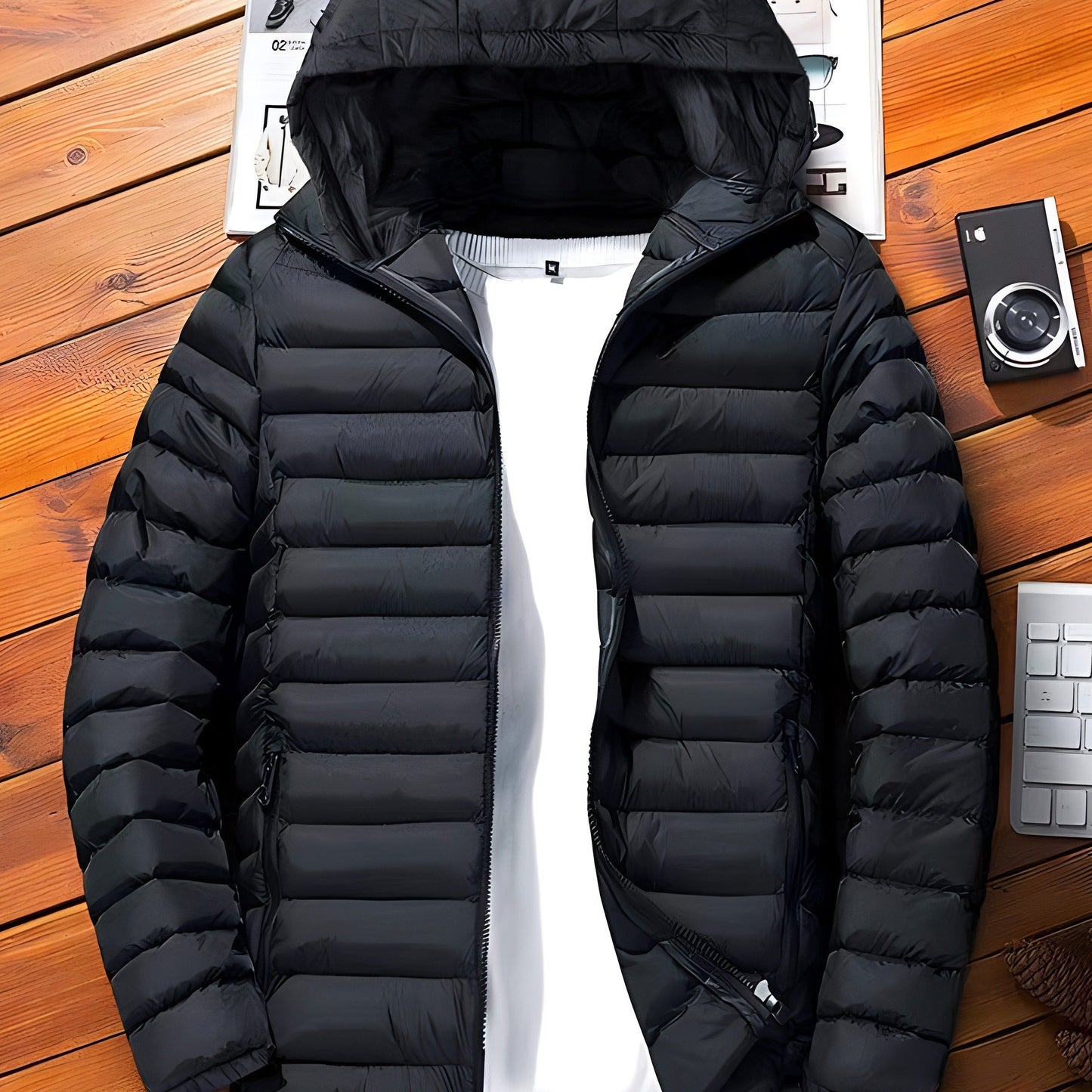 Men's Premium Loose Fit Solid Puffer Coat - Breathable, Water-Resistant, Zip-Up, Long Sleeve, Warm, Hooded, Casual Jacket with Multiple Pockets for Winter Outdoor Activities and Daily Wear