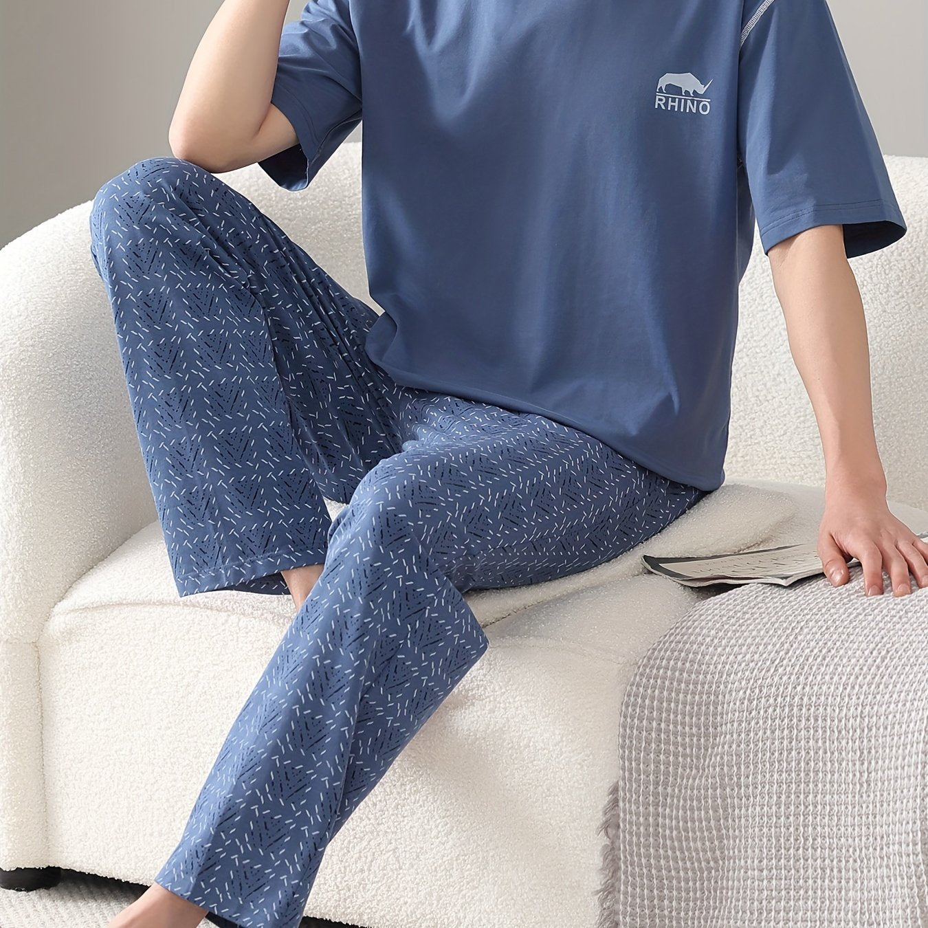 2 Pcs Mens Pajama Sets - Stylish Letter Pattern Print Short Sleeve T-shirts & Soft Plaid Pants, Gentle Style for Comfortable Summer Loungewear, Perfect for Mens Cozy Relaxation