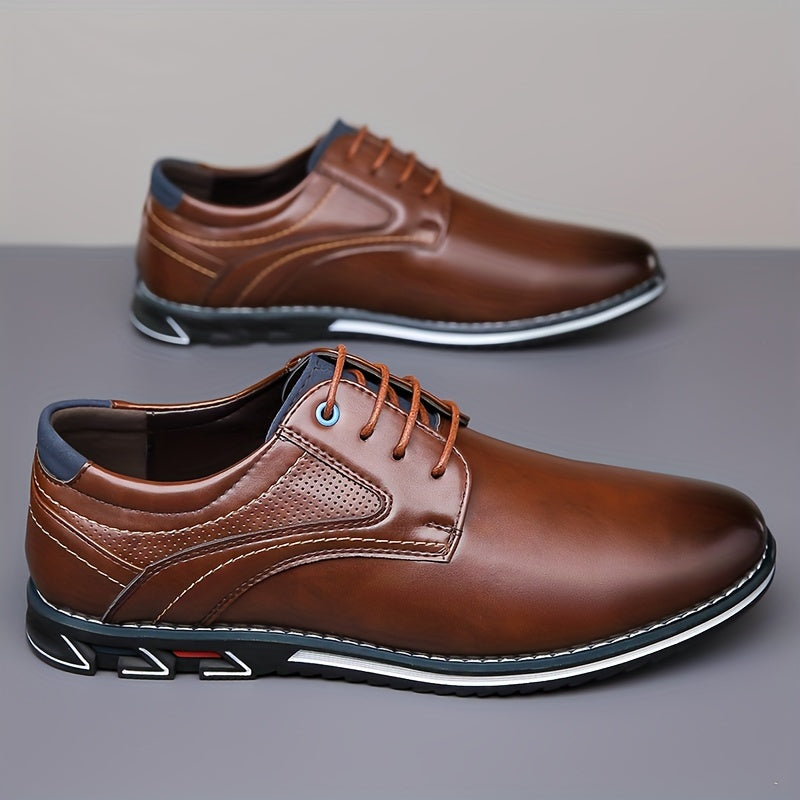 Plus Size Men's Classic Comfort Derby Shoes - Soft Solid Colour Upper, Non Slip Rubber Sole, Comfy Lace Up Closure, Breathable Footbed, Dress Shoes for Wide Feet - Ideal for Formal Occasions and Everyday Wear