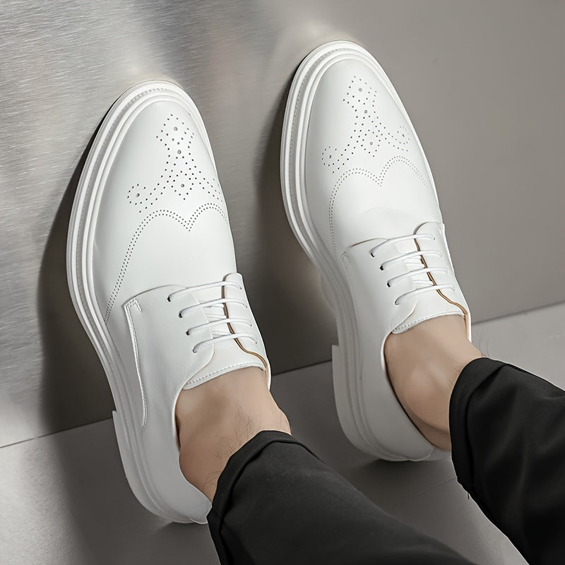 Elegant Men'S White Dress Shoes - Versatile For Weddings, Business & Casual Wear, Slip-On With Lace-Up Option Dress Shoes For Men Casual Shoes For Men