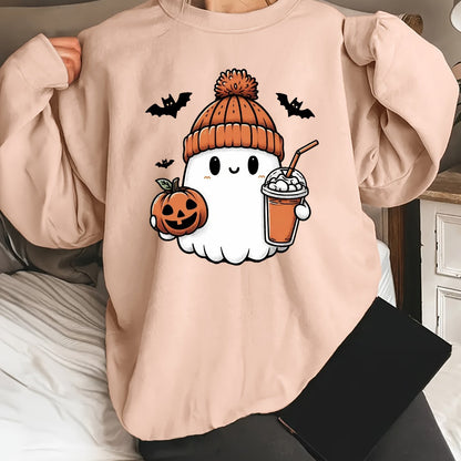 Vibrant Halloween Print Hoodie - Soft, Breathable, Drawstring Casual Hooded Sweatshirt for Fall & Spring, Women's Relaxed Fit Clothing with Long Sleeves and Pocket