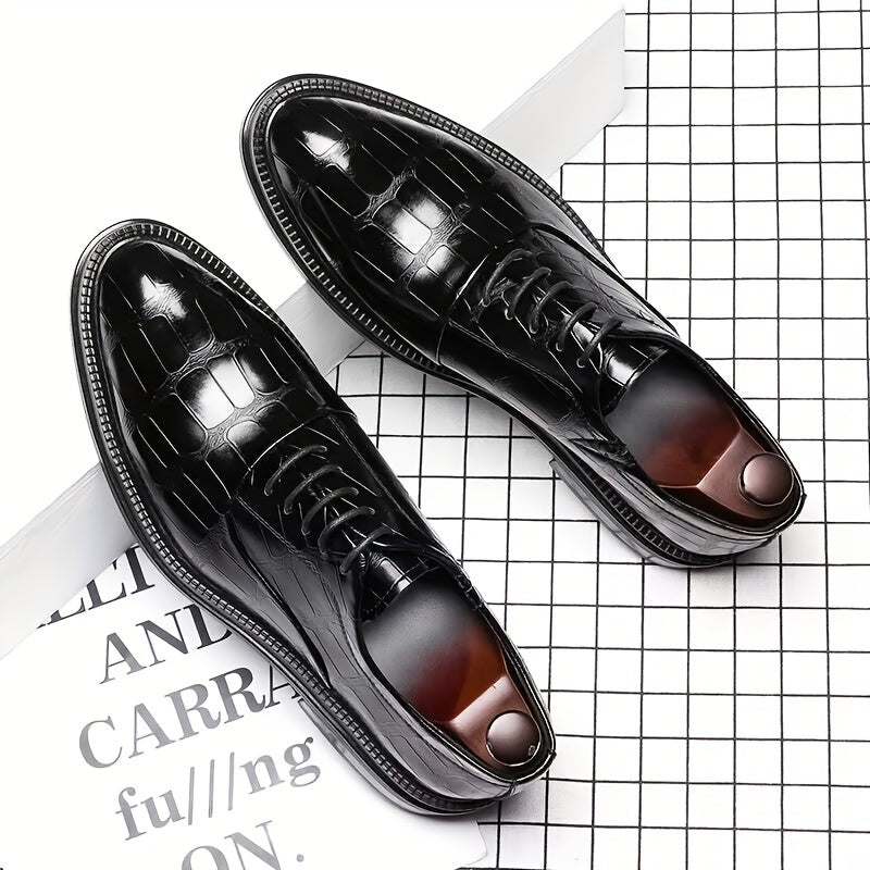 Men's Trendy Solid Oxfords, Wear-resistant Non Slip Lace-up Dress Shoes, Middle Aged Men's Footwear