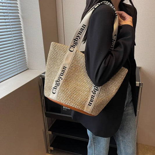 Summer Beach Straw Women's Bag Large Capacity Shopper Tote Women Pure Color Shoulder Makeup Bag Casual Female Purse Handbag R4Gu#