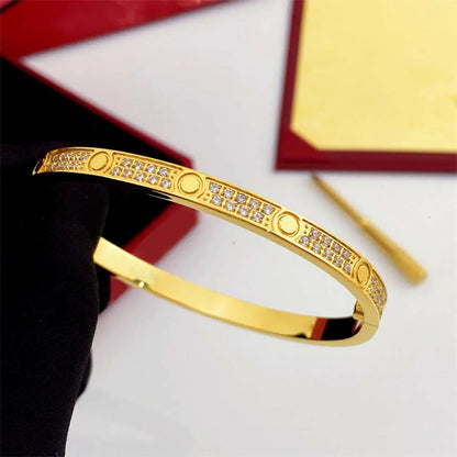 designer bracelet bangle for women men V-GOLD plated gold bangles inlaid 10 CZ full diamond 2 3 row 4MM 6MM wide nail bracelets designer jewelry gift with box