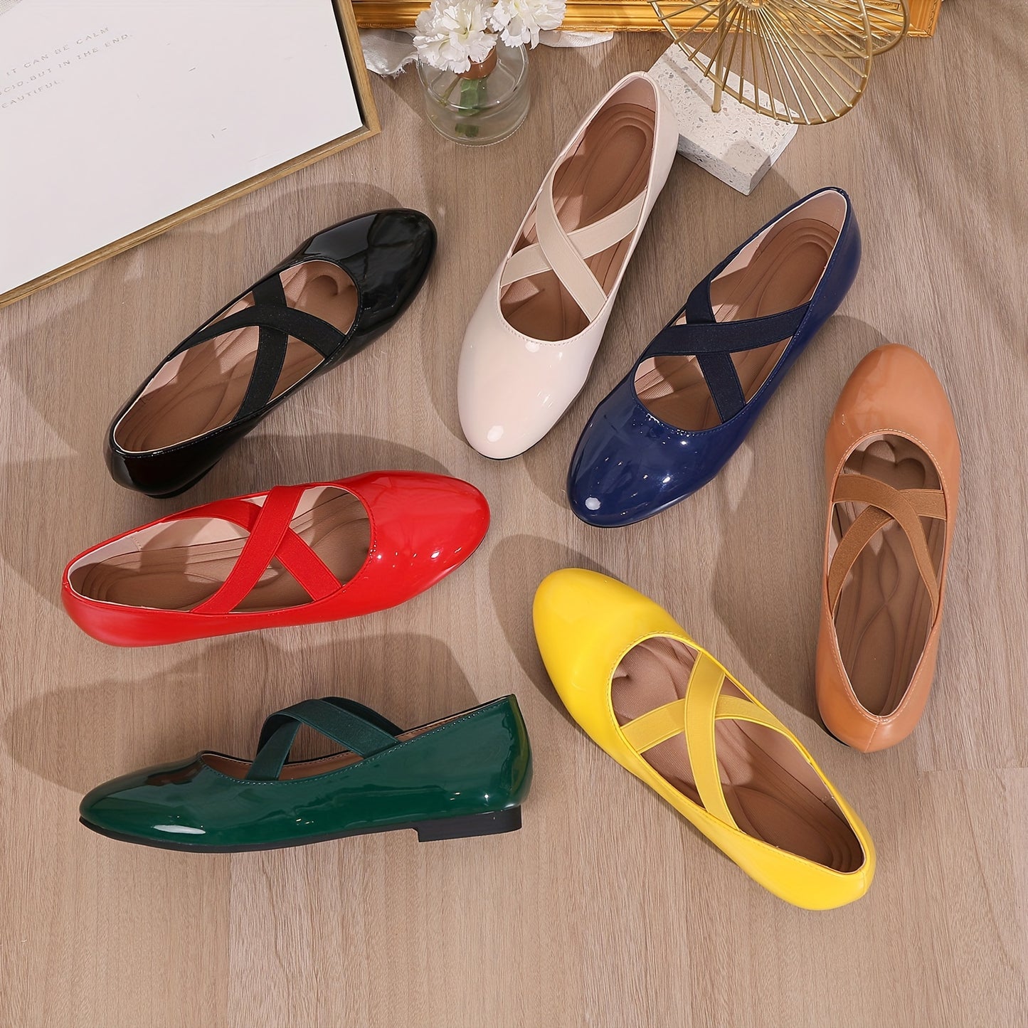 Women's Crisscross Band Flat Shoes, Solid Color Soft Sole Shoes, Comfy Slip On Ballet Flats