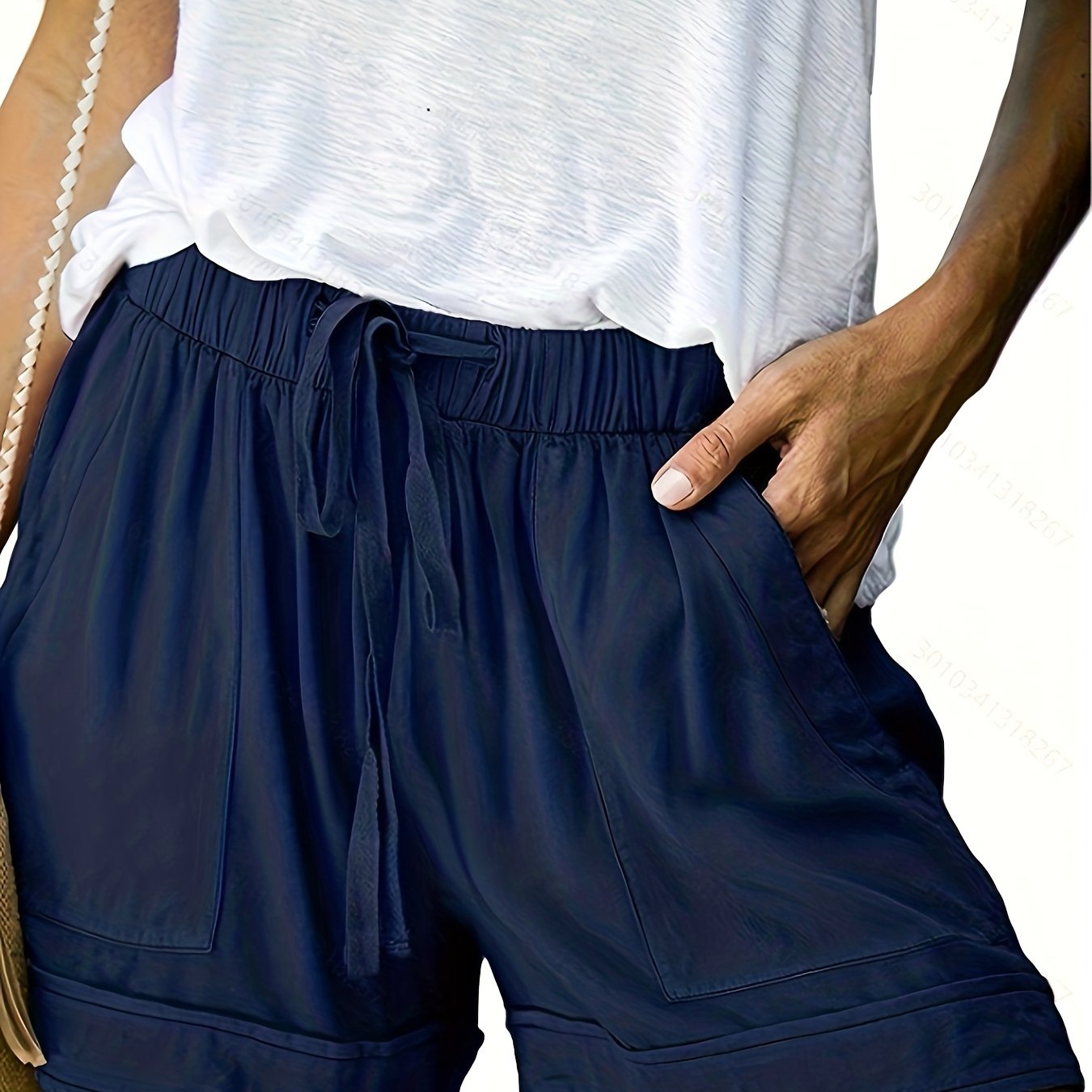 SENGPA Drawstring Elastic Waist Shorts, Casual Comfortable Shorts With Pockets For Summer, Women's Clothing
