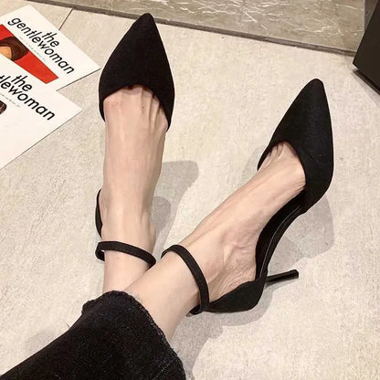 Dress Shoes Spring and Autumn high heel women new versatile thin professional L pointed black buckle strap single shoe H240527