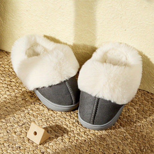 Winter Thick Sole Slippers for Kids - Casual Cute Solid Color Faux Suede Velvet Slippers with Warm Fleece Lining, Lightweight, Low Top, Slip-On, PVC Sole, Fabric Insole, for Boys and Girls, Indoor/Outdoor Comfort