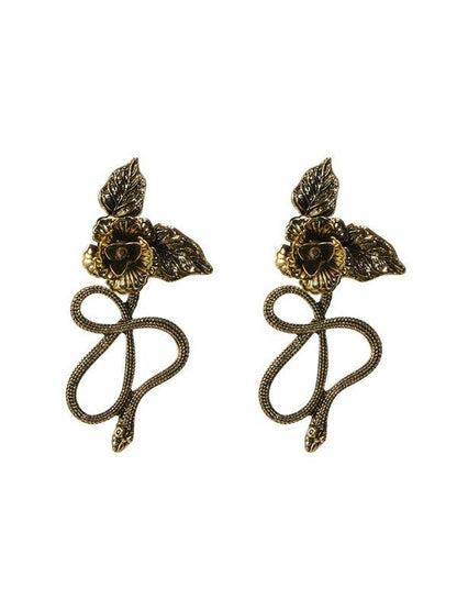 sengpan 2024 New Vintage Snake Shape Flower Shape Earrings Accessories