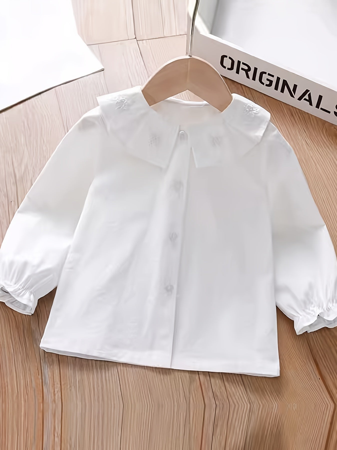 Toddler Girls Uniform Shirt Pleated Collar Long Sleeve Cute Blouse Tops