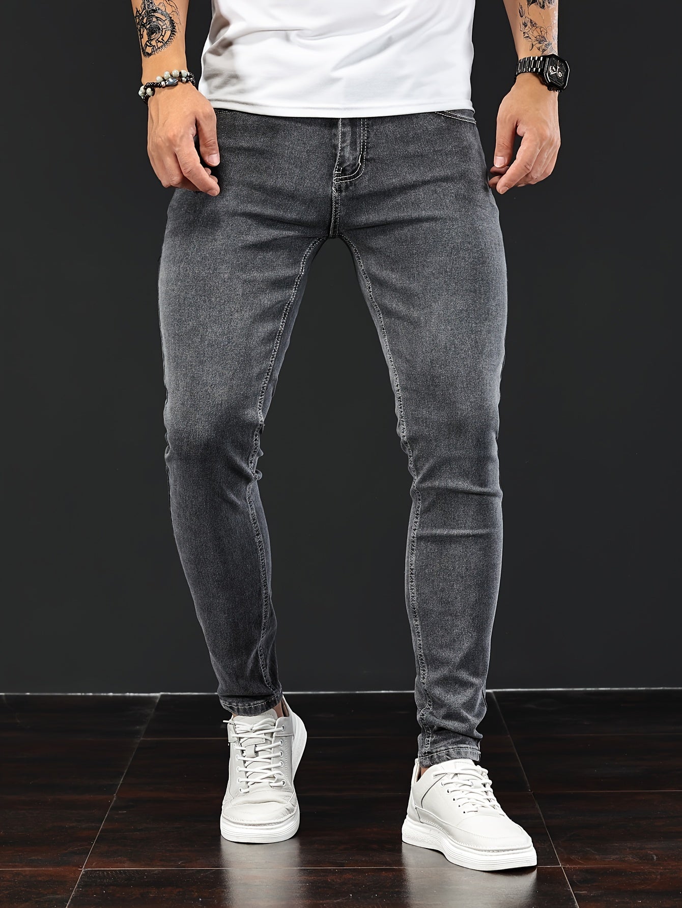 Men's Stretch Denim Jeans - Slim Fit, Casual Street Style with Pockets, Chic and Comfortable