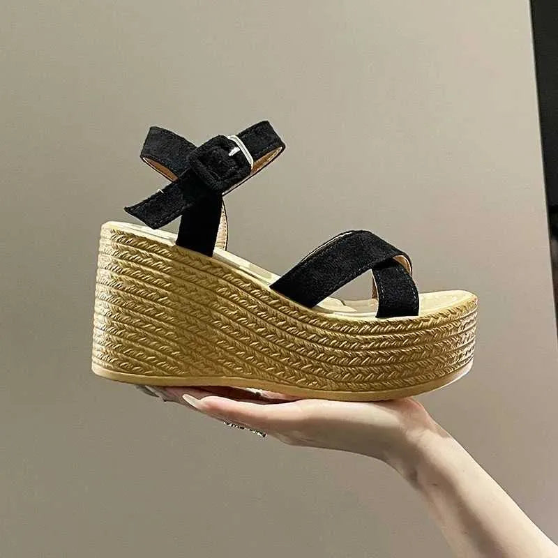 Dress Shoes Wedge High Heels Summer New Fashion Platform Thick Bottom Buckle Casual Comfort Walking H240527 05MT