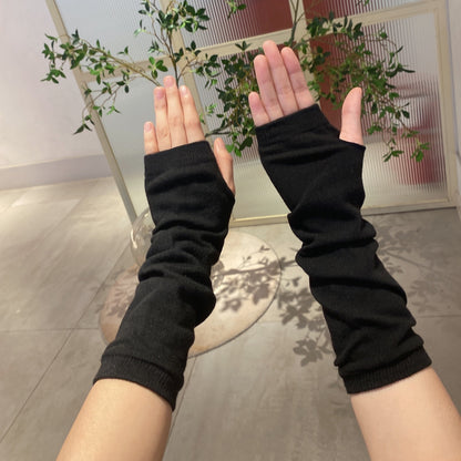 Knit Fingerless Long Gloves, Winter Warm Knitted Gloves For Women