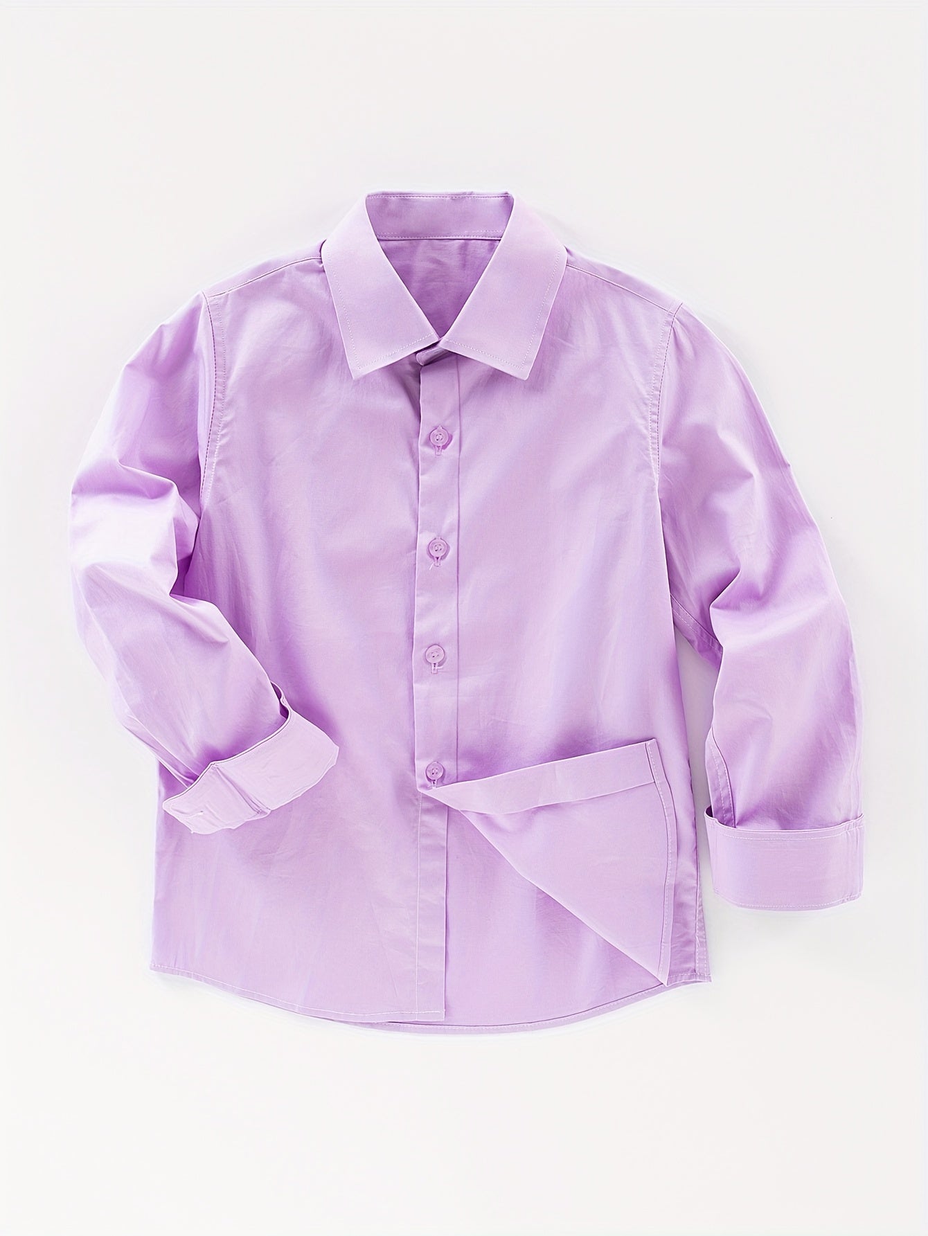 Girls Classic Lapel Shirt - Timeless Solid Button Front Design, Elegant Style - Perfect for School Uniform, Versatile for Spring and Fall Seasons