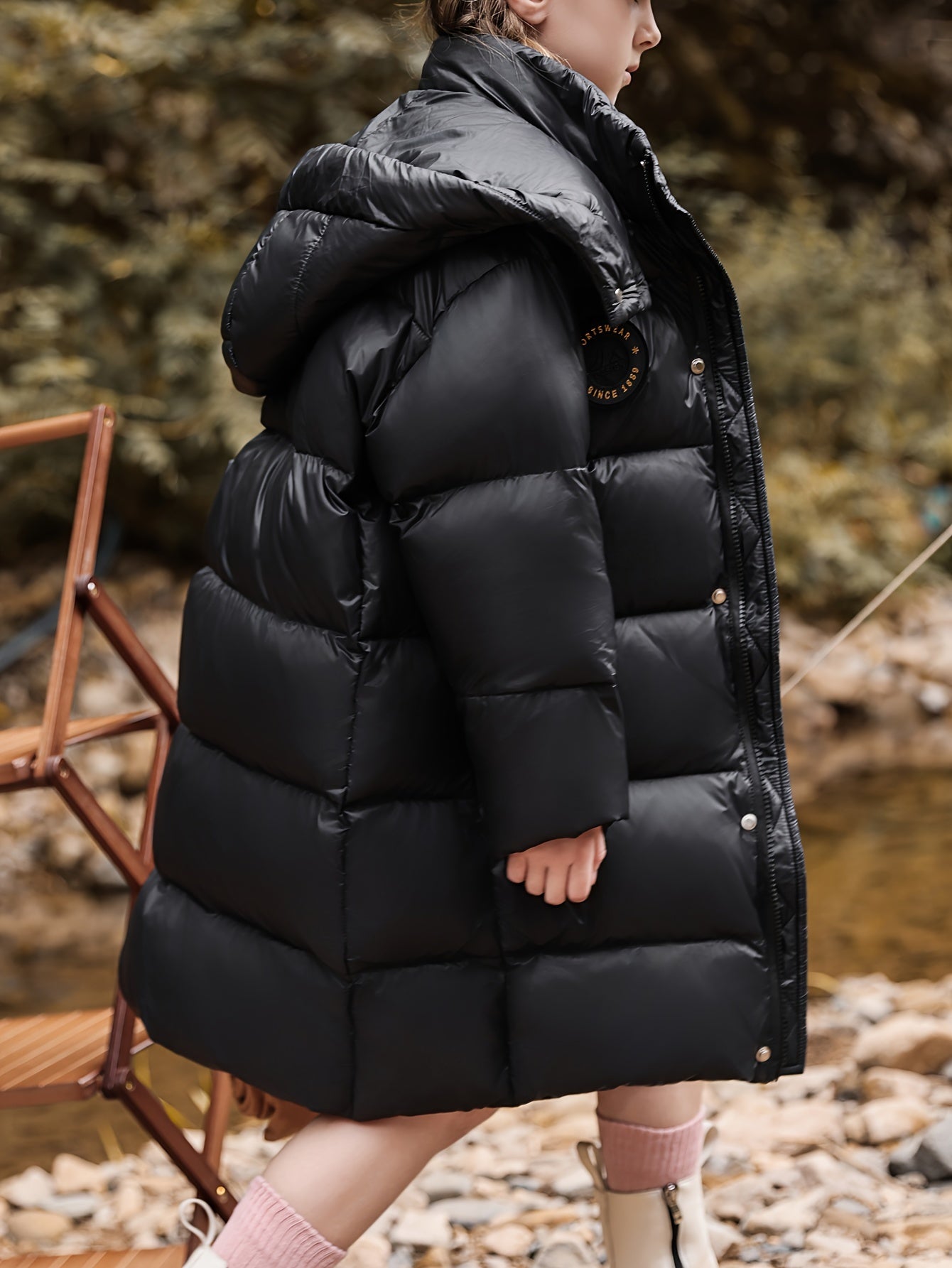 Winter Down Overcoat For Girls Boys, Thick Down & Feather Padded Stylish Hooded Puffer Coats Winter Outerwear