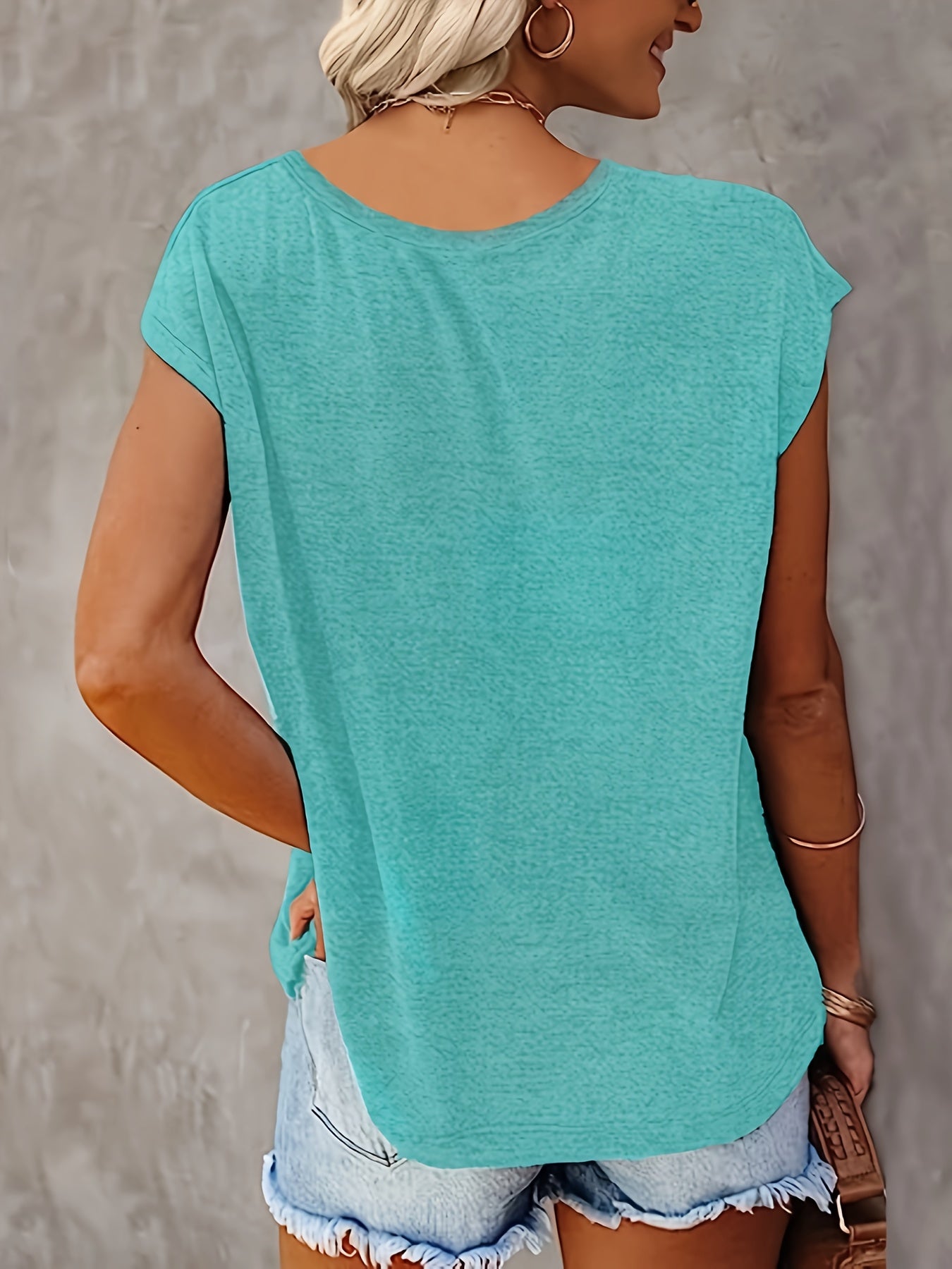 Solid Color V Neck T-shirt 2 Packs, Casual Cap Sleeve Top For Spring & Summer, Women's Clothing