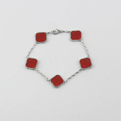 Forever bracelet Four Leaf Clover Bracelet Red Classic Stretch Delicate Silver Charm Sterling Silver Agate Shell Flowers Gold Hand Bracelets Jewelry Set