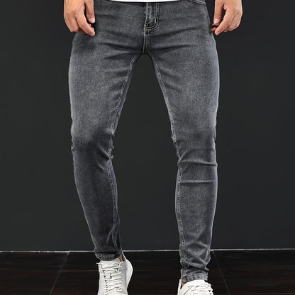 Men's Stretch Denim Jeans - Slim Fit, Casual Street Style with Pockets, Chic and Comfortable