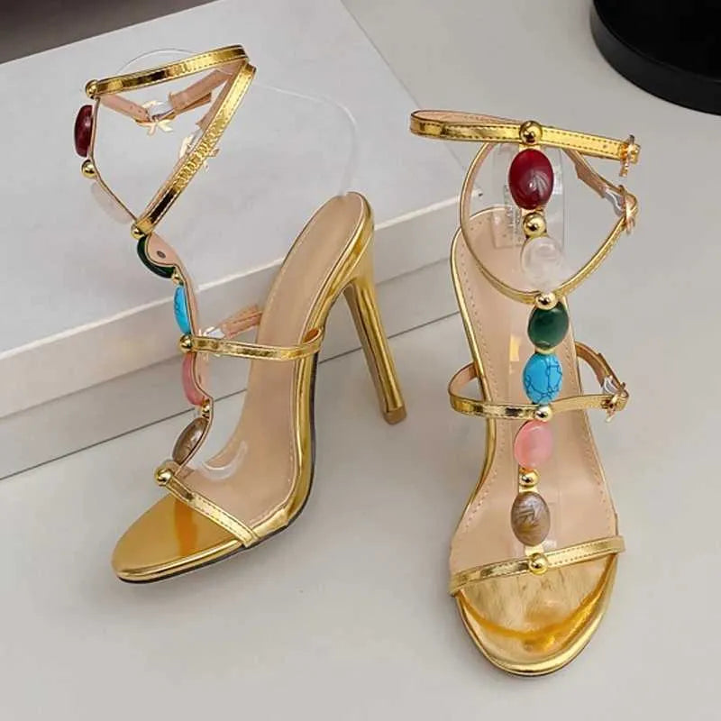 Dress Shoes Eilyken Summer Open Toe ankle strap hollow narrow band sandals for womens fashionable and sexy strip thin high heels club shoes H240527