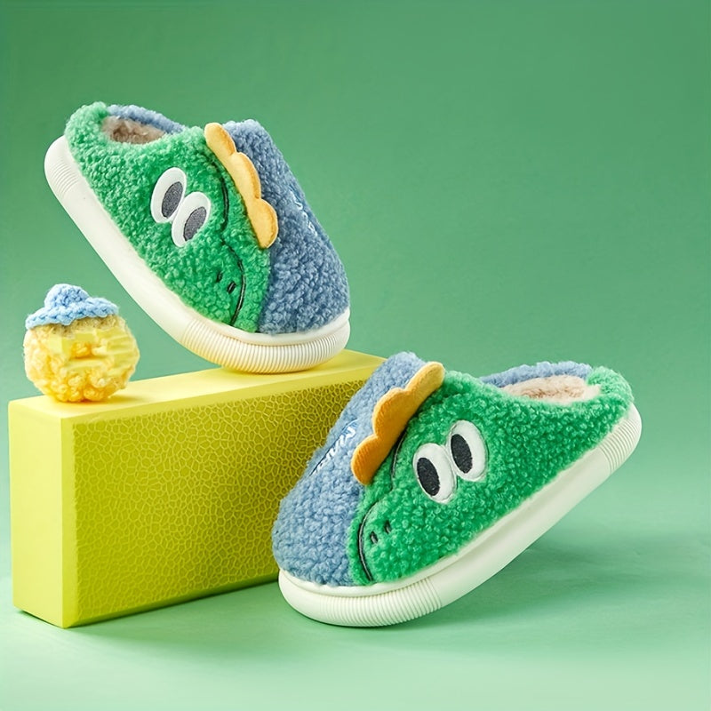 Cozy & Cute Dinosaur Kids' Slippers - Soft, Warm Cartoon Embroidery for Boys & Girls, Non-Slip Indoor Shoes for Fall/Winter