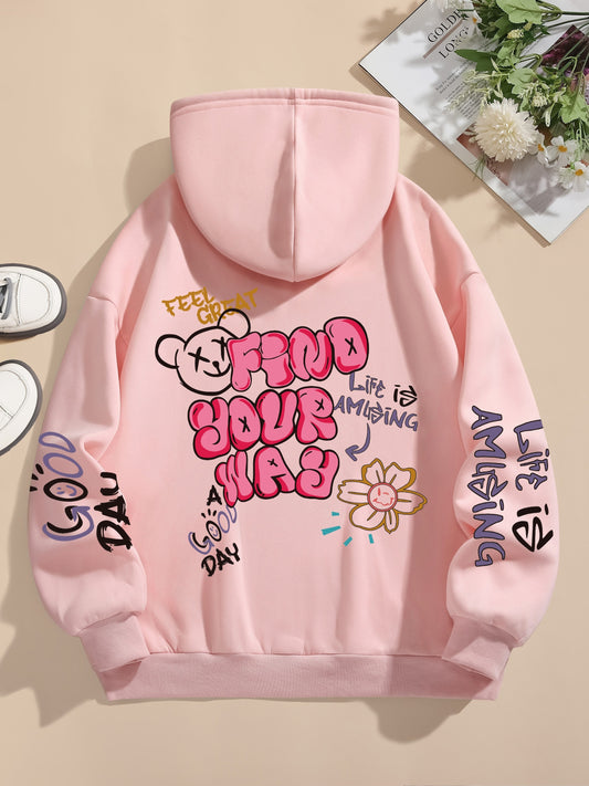 Cozy Letter Print Hoodie - Fashion Hoodies for Women, Drawstring Casual Hooded Sweatshirt with Soft Fleece Lining for Winter & Fall, Comfortable Everyday Wear