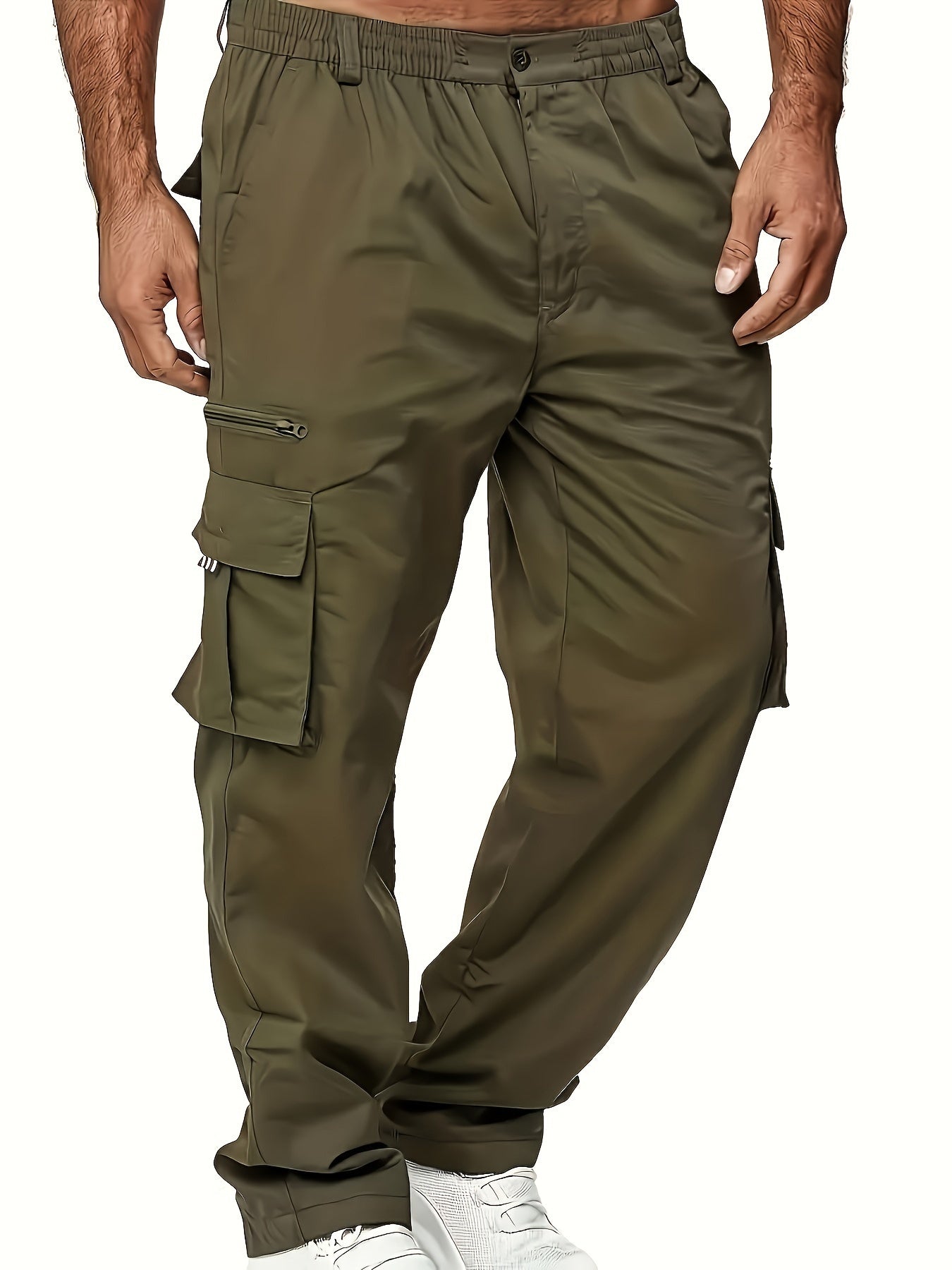 Plus Size Men's Multi-Pocket Relaxed Fit Cargo Pants - Comfortable, Versatile, and Durable Design for Outdoor Enthusiasts and Workers - Ideal for All Seasons and Occasions