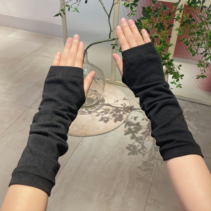 Knit Fingerless Long Gloves, Winter Warm Knitted Gloves For Women