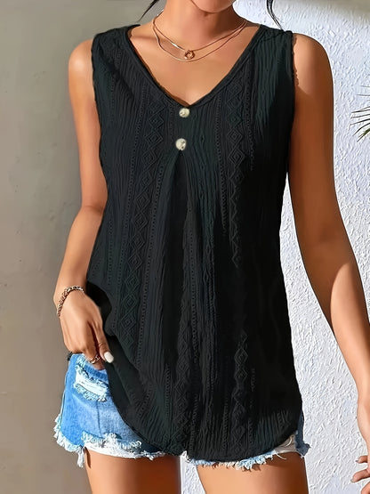 Eyelet Embroidered V-neck Tank Top, Elegant Sleeveless Top For Spring & Summer, Women's Clothing