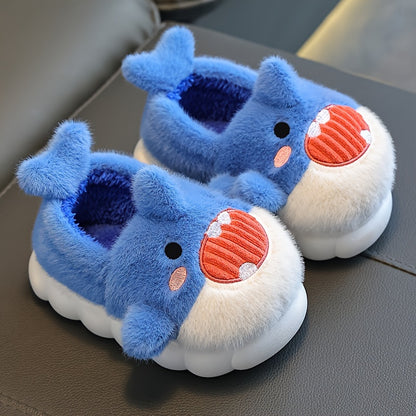 Cozy Kids' Shark Plush Slippers - Soft, Warm Indoor Home Shoes For Boys & Girls, Non-Slip Tpr Sole