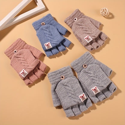 Autumn Winter Knitted Flip Gloves Short Half Finger Convenience Touchscreen Gloves Thickened And Warm Jacquard Gloves