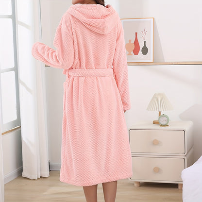 1pc Pineapple Grid Women's Bathrobe, Absorbent Sleepwear, Super Soft & Warm Fuzzy Spa Robe, For Bathroom Bedroom Spa, Ideal Bathroom Supplies