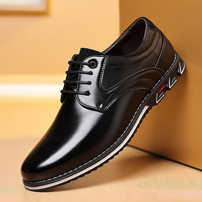 Plus Size Mens Comfy Round Toe Derby Shoes - Soft Synthetic Leather Upper, Non-Slip Rubber Sole, Lace-Up Closure, Breathable PU Insole, Perfect for Casual, Daily, Business Occasions - All-Season, Low-Top, Minimalist Style