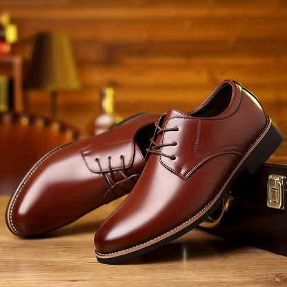 Classic Round Toe Lace-Up Derby Shoes - Premium Wear-Resistant Non-Slip Soles, Breathable Leather Upper, Comfortable Fit for Middle-Aged Men's Formal Occasions, Wedding Party, Business Events