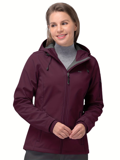 Waterproof Winter Sports Coat - Windproof Fleece Lined, Zipper Pocket, Breathable, Quick-Drying, Reflective, Long Sleeves, Sporty Design - Women's Activewear for Outdoor Activities, Hiking, Camping, Cycling, and Skiing