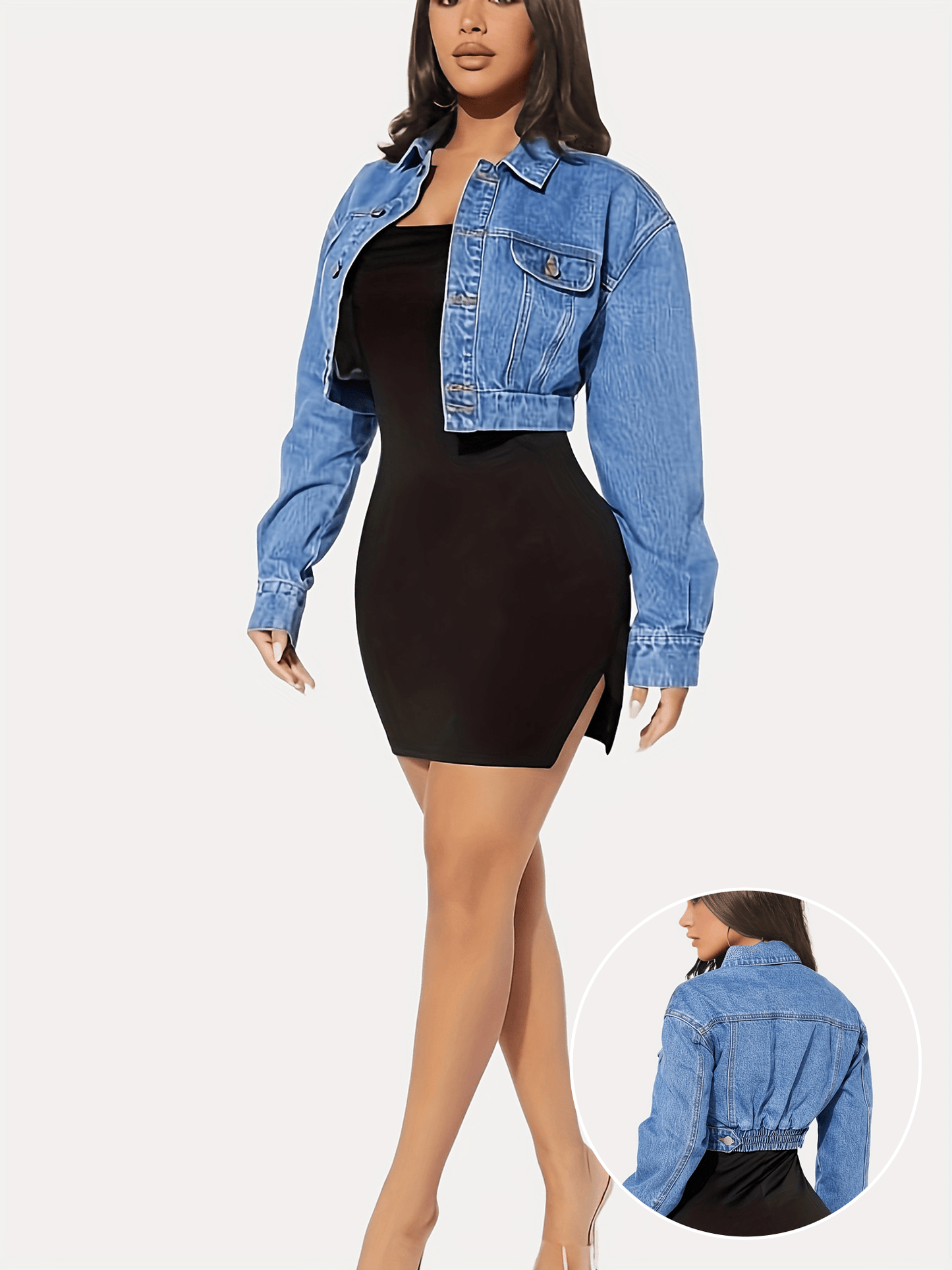 Women's Chic Collared Denim Jacket - Casual, Easy-Care, Long Sleeve, Single-Breasted Coat with Stylish Flap Design