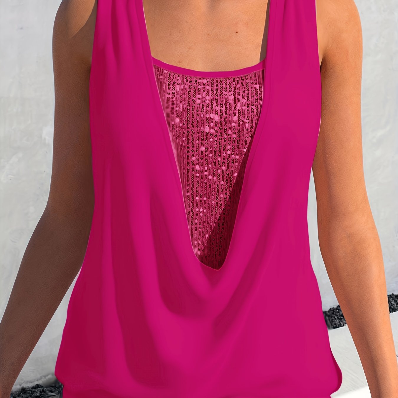 Sequin Decor Ruched Tank Top, Casual Summer Sleeveless Top, Women's Clothing