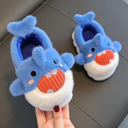 Cozy Kids' Shark Plush Slippers - Soft, Warm Indoor Home Shoes For Boys & Girls, Non-Slip Tpr Sole