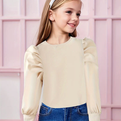 Girls Comfy Lantern Long Sleeve Blouse Casual Elegant Top Girls Clothing For Spring And Autumn