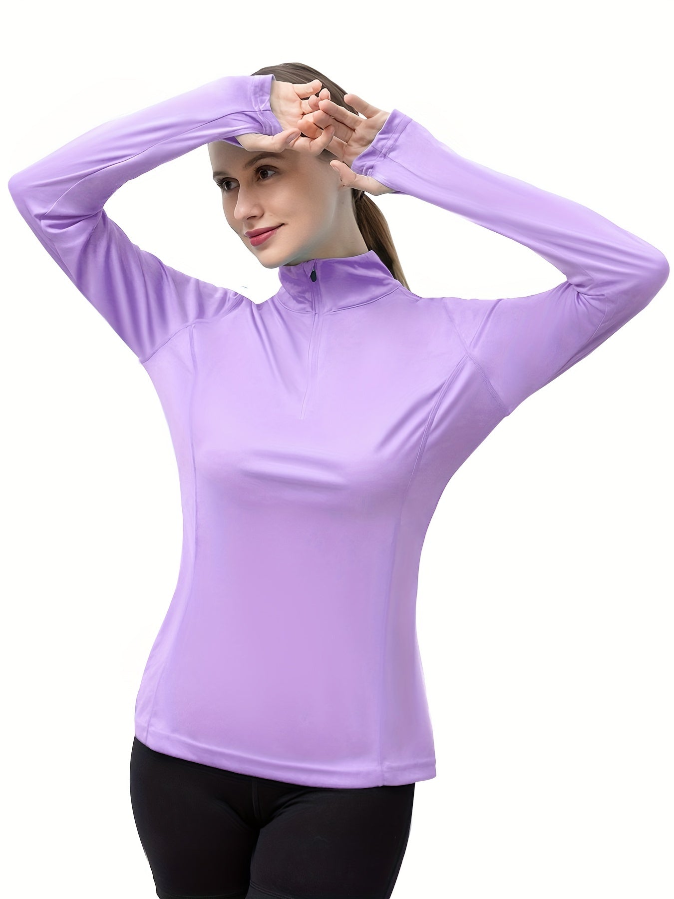 Womens Stylish Solid 1/4 Zipper Rash Guard Top - Sun-Protective Long Sleeveless, Ultra-Quick Drying for Outdoor Sports - Fashionable Water Sports Clothing