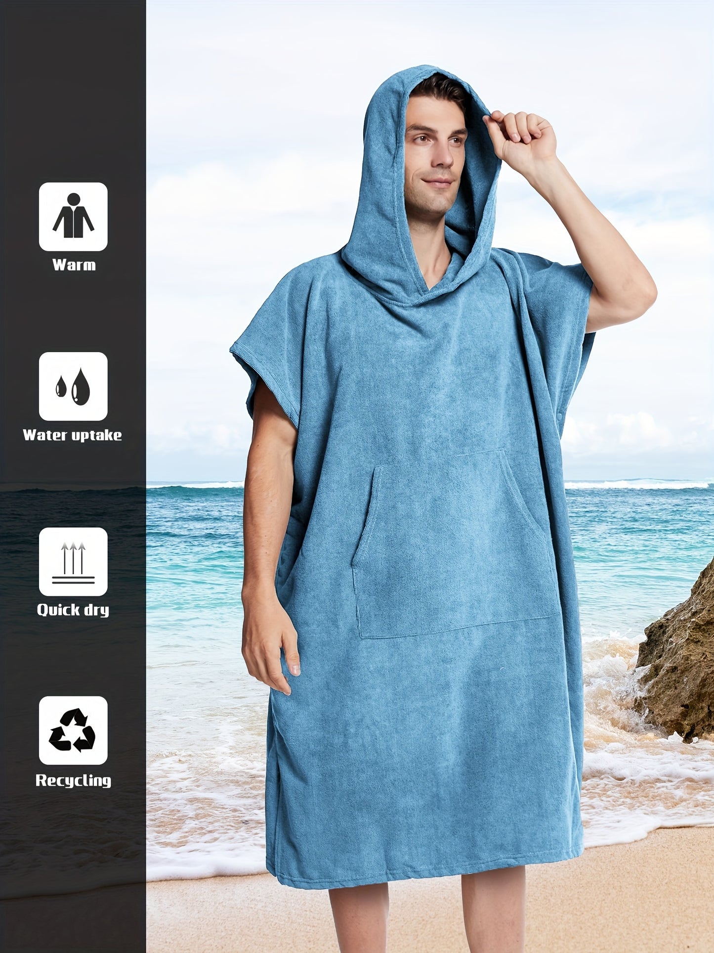 Men's Quick Drying Towel Robe Hoodie For Home Pajamas Wear Night-robe Bathrobe After Bath, Gift For Men (suitable For People Between 160 And 190 In Height)