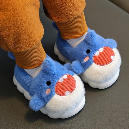 Cozy Kids' Shark Plush Slippers - Soft, Warm Indoor Home Shoes For Boys & Girls, Non-Slip Tpr Sole