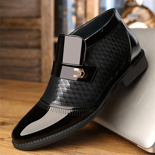 Mens Luxurious Solid Color Slip-On Shoes - Non-Slip Rubber Soles, Plush Lined, Breathable Superfine Fiber Upper, PU Insole, Perfect for Wedding, Business, Formal Occasions