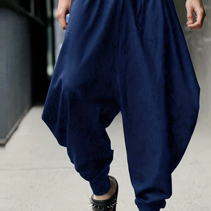 Mens Fashionable Solid Cotton Harem Pants - Ultra-Comfortable Loose Fit for Casual Street Style - Perfect Outdoor Wear